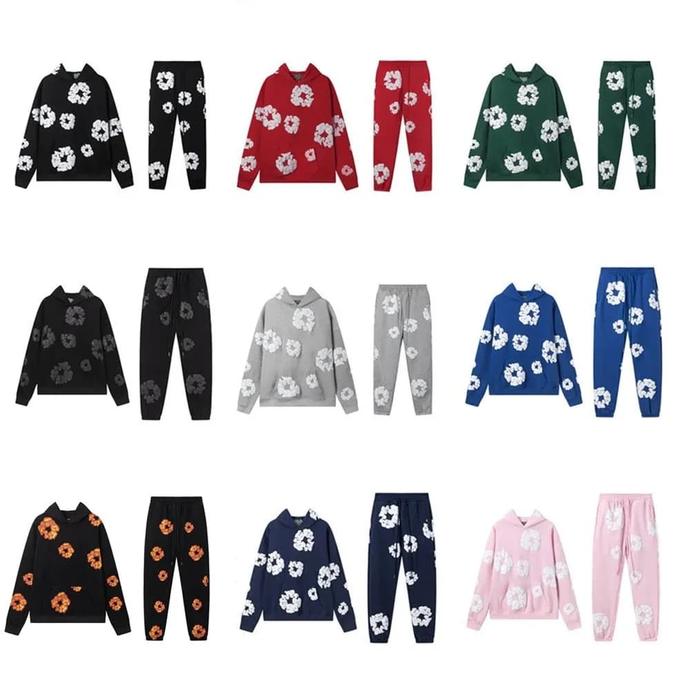 Denim Tears Cotton Blossom Fleece Lined Hooded Sweatshirt and Sweatpants High Street Sportswear Set 2 - OrientDig Spreadsheet