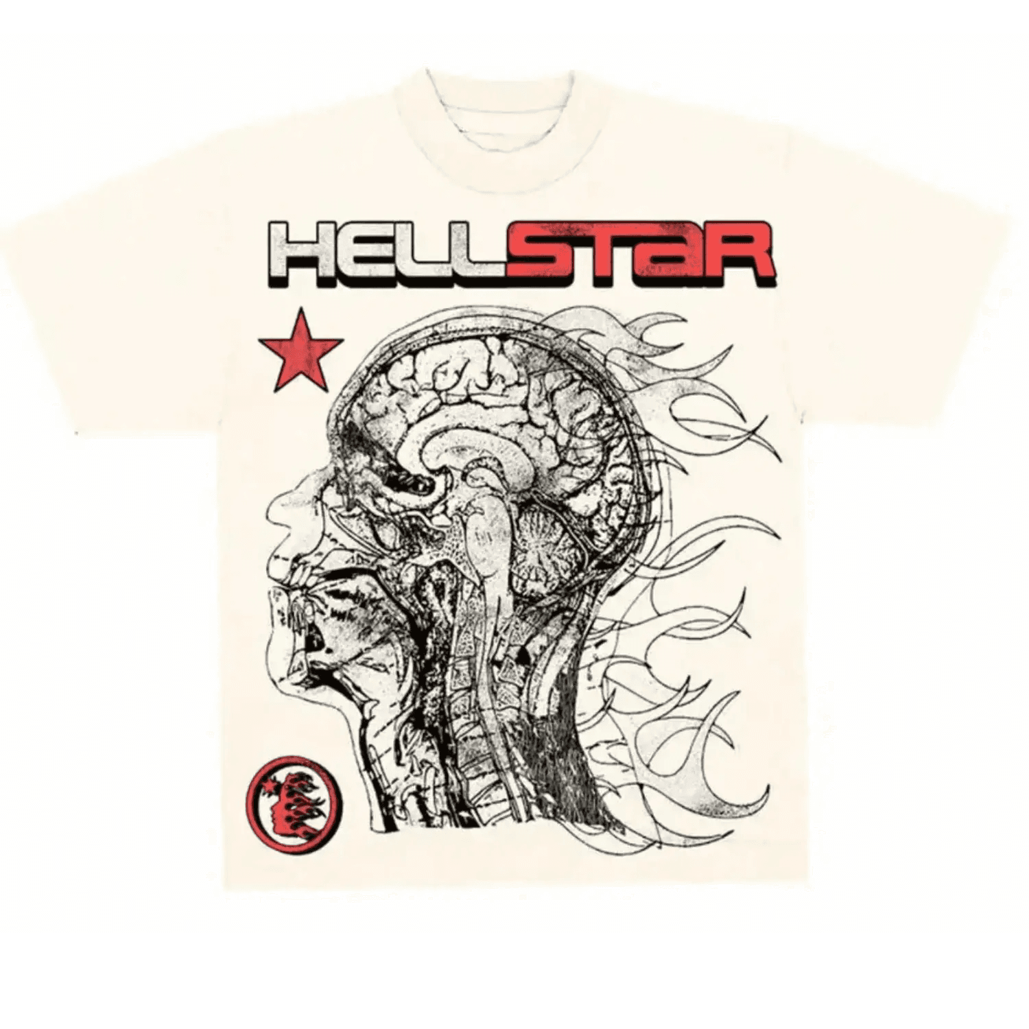 Hellstar Studios Cranium Short Sleeve Tee Shirt Cream - OrientDig Spreadsheet