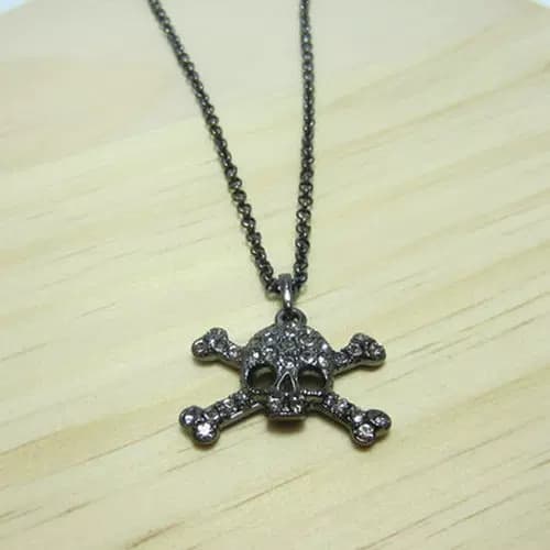 Titanium black full diamond small skull double bone Saturn necklace-B8103 - OrientDig Spreadsheet
