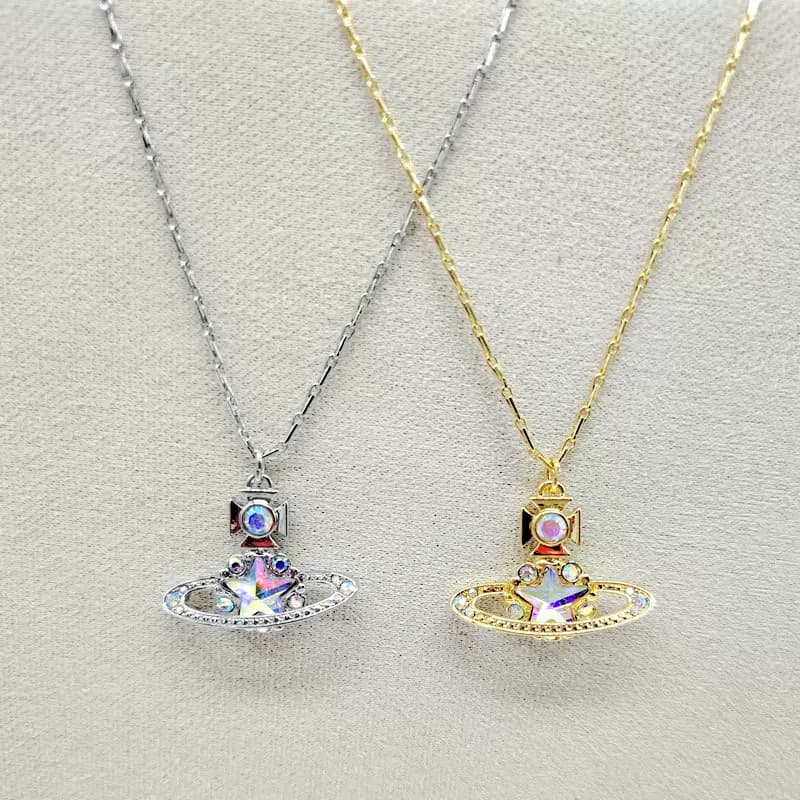 European and American Fashion Gold Five-pointed Star Glass Saturn Necklace - OrientDig Spreadsheet