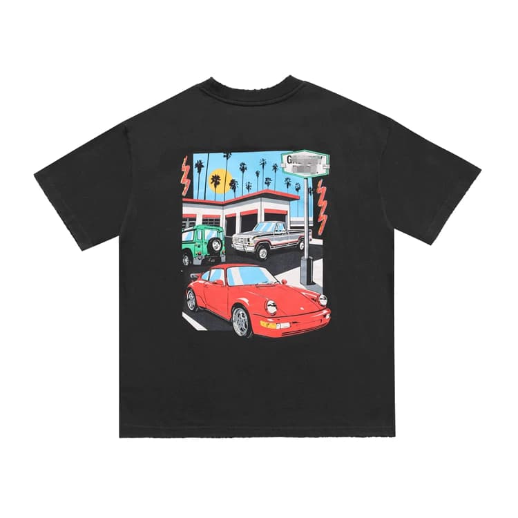Short-sleeved T-shirt with painted car print on the back - OrientDig Spreadsheet