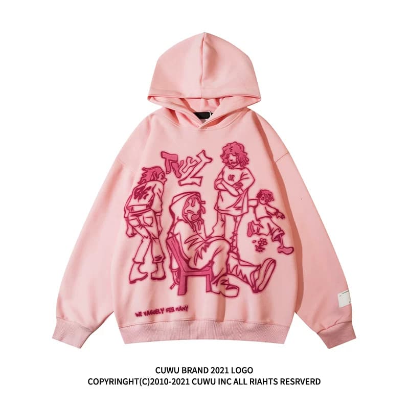 cuwu Amei Khaki portrait print hooded sweatshirt for women street hip-hop all-match loose couple outfit autumn jacket - OrientDig Spreadsheet