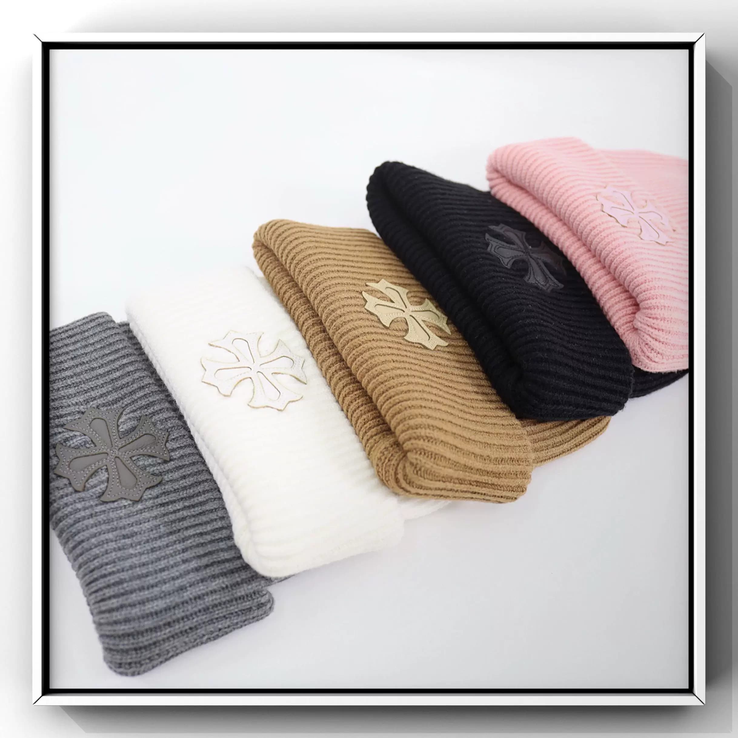 CH leather cross logo hat leather label cross two-fold knitted wool hat beanie melon skin hat - OrientDig Spreadsheet