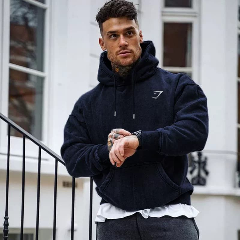 Muscle iron fitness sweater men's national trend sports hooded pullover warm plus velvet basketball training breathable top - OrientDig Spreadsheet