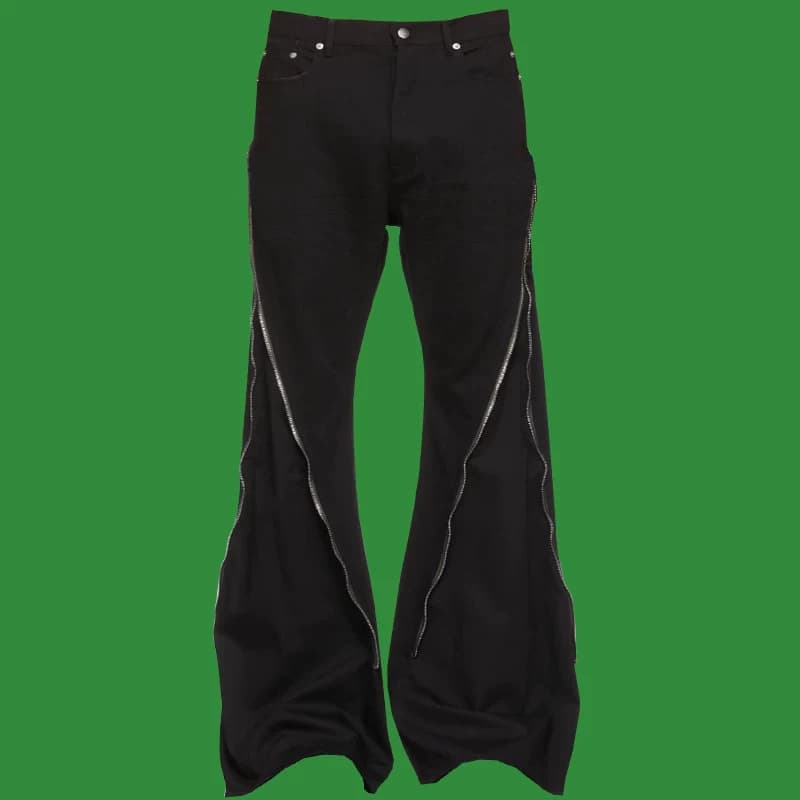 RO2023 new full zipper bell-bottom pants catwalk fashion high street trend trousers unisex dark Japanese style - OrientDig Spreadsheet