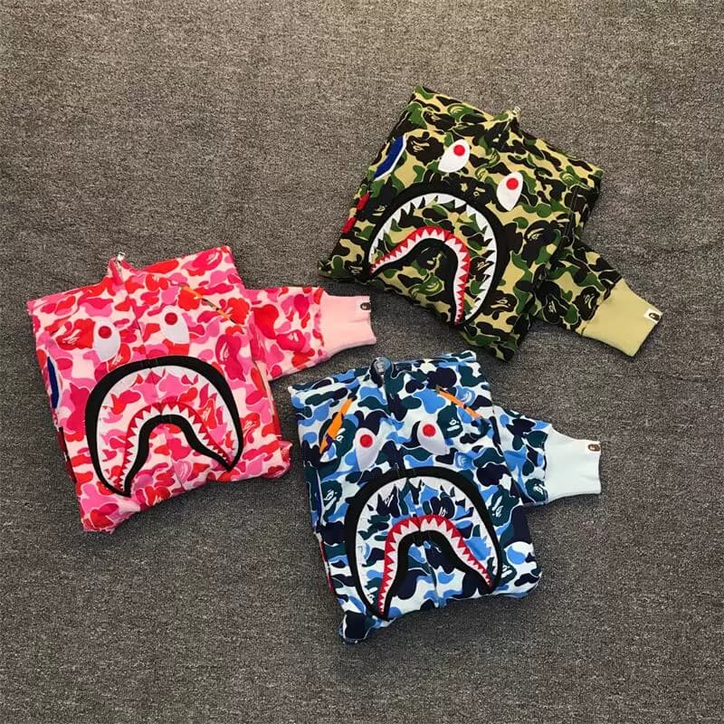 Classic Ape Man Harajuku Shark Head Camouflage Zipper Sweater Loose Cotton Hooded Unisex Couple Cardigan Jacket - OrientDig Spreadsheet