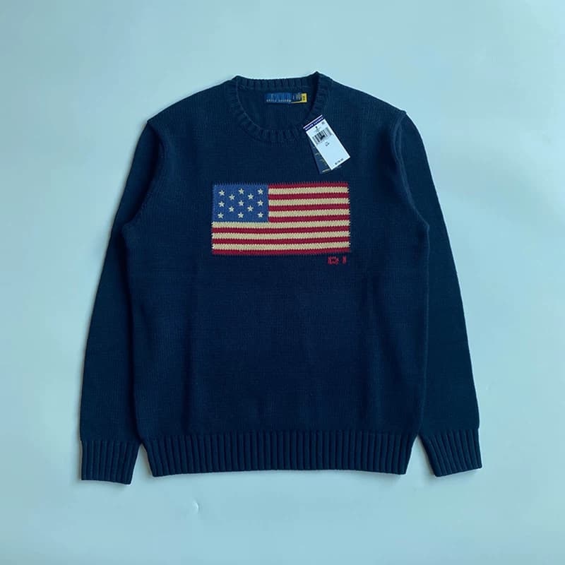 rl sweater round neck XINGX national flag men's and women's same loose classic old money style pullover pure cotton sweater top - OrientDig Spreadsheet