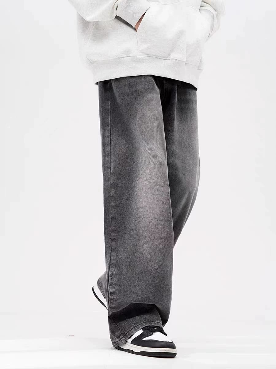 American high street retro smoky gray elastic waist jeans for men and women, loose straight wide-leg drape pants - OrientDig Spreadsheet