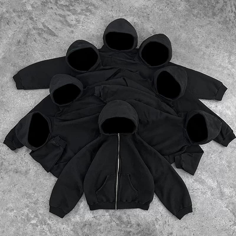 Autismss Treasure House Heavy Autumn Solid Black Hooded Cardigan Jacket All-match Classic College Style - OrientDig Spreadsheet