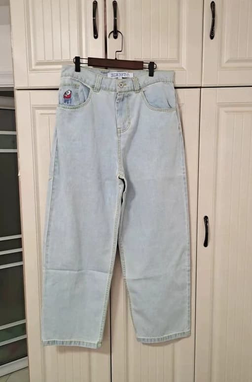 Trendy hip-hop skateboard Wang Yibo same style straight pants street loose trousers jeans wide-leg loose trendy casual - OrientDig Spreadsheet