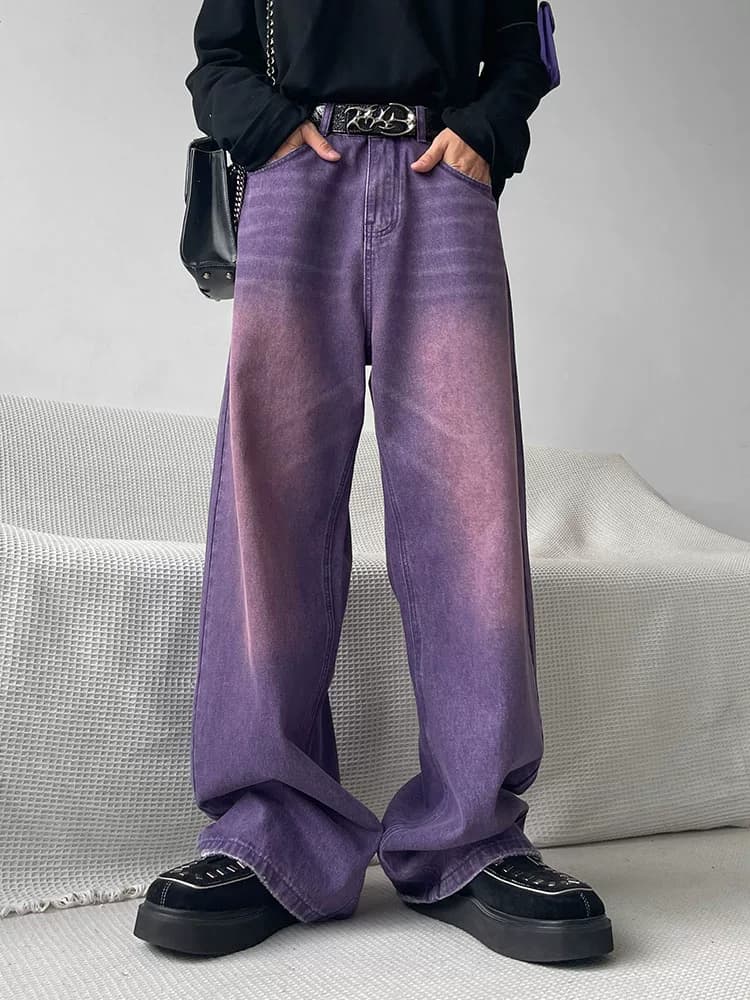 SHUNP niche high-end purple straight loose casual jeans ins trendy wide-leg slim trousers men - OrientDig Spreadsheet