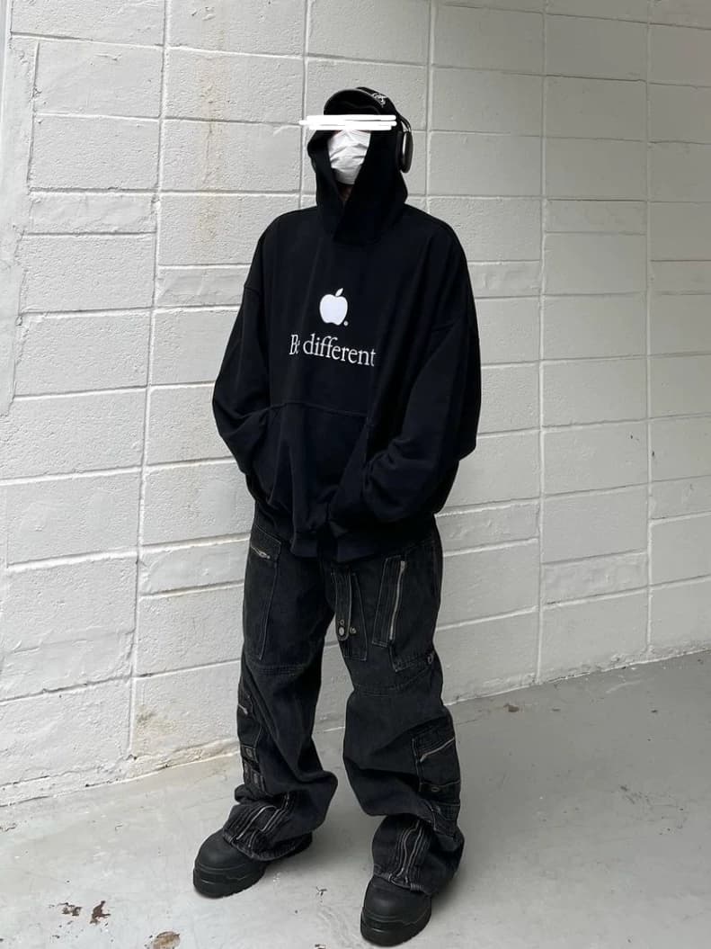 Be different apple embroidery washed distressed loose silhouette hooded sweatshirt show style fake two-piece hoodie - OrientDig Spreadsheet