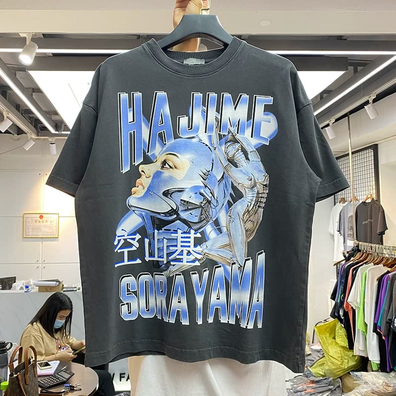Summer fashion brand Sorayama Takashi mechanical metal anime portrait printing men and women loose casual round neck short-sleeved T-shirt cotton - OrientDig Spreadsheet