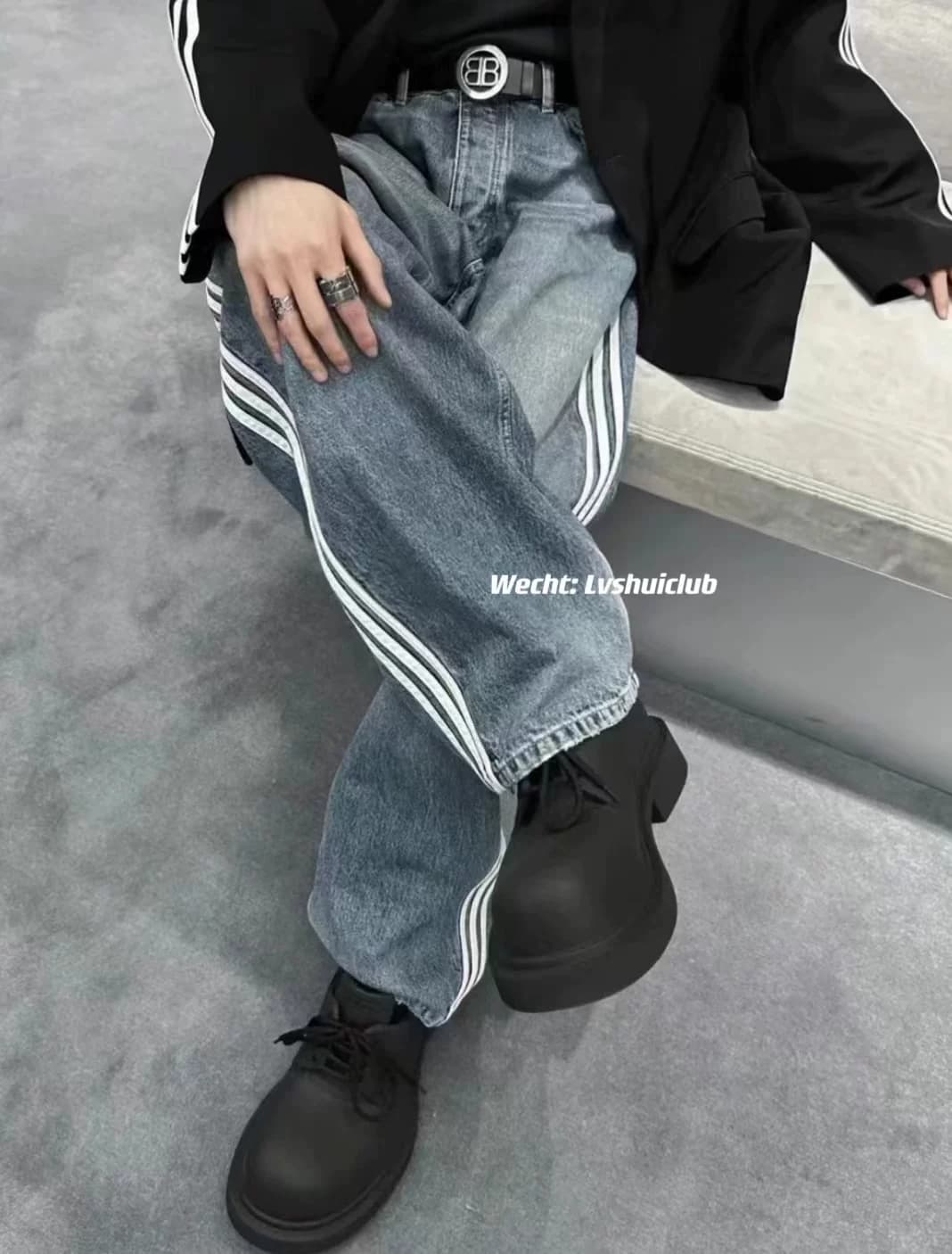 Ready stock Independent 23SS joint show striped stitching washed silhouette jeans - OrientDig Spreadsheet