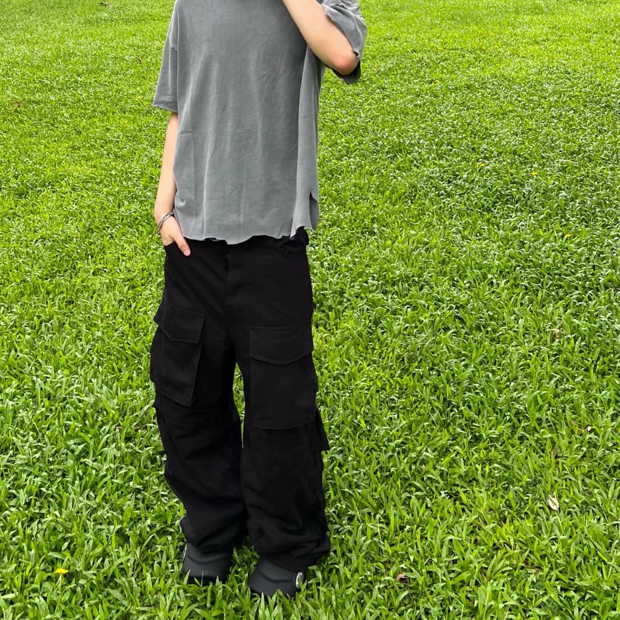 Independent kanye nihken large pocket wide leg black cargo pants shell pants vibe style - OrientDig Spreadsheet