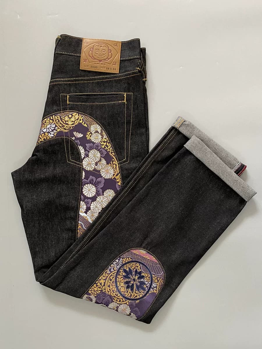 New arrivals: Fukushin jeans men's straight leg trendy brand large M purple brocade jacquard embroidered trendy pants - OrientDig Spreadsheet