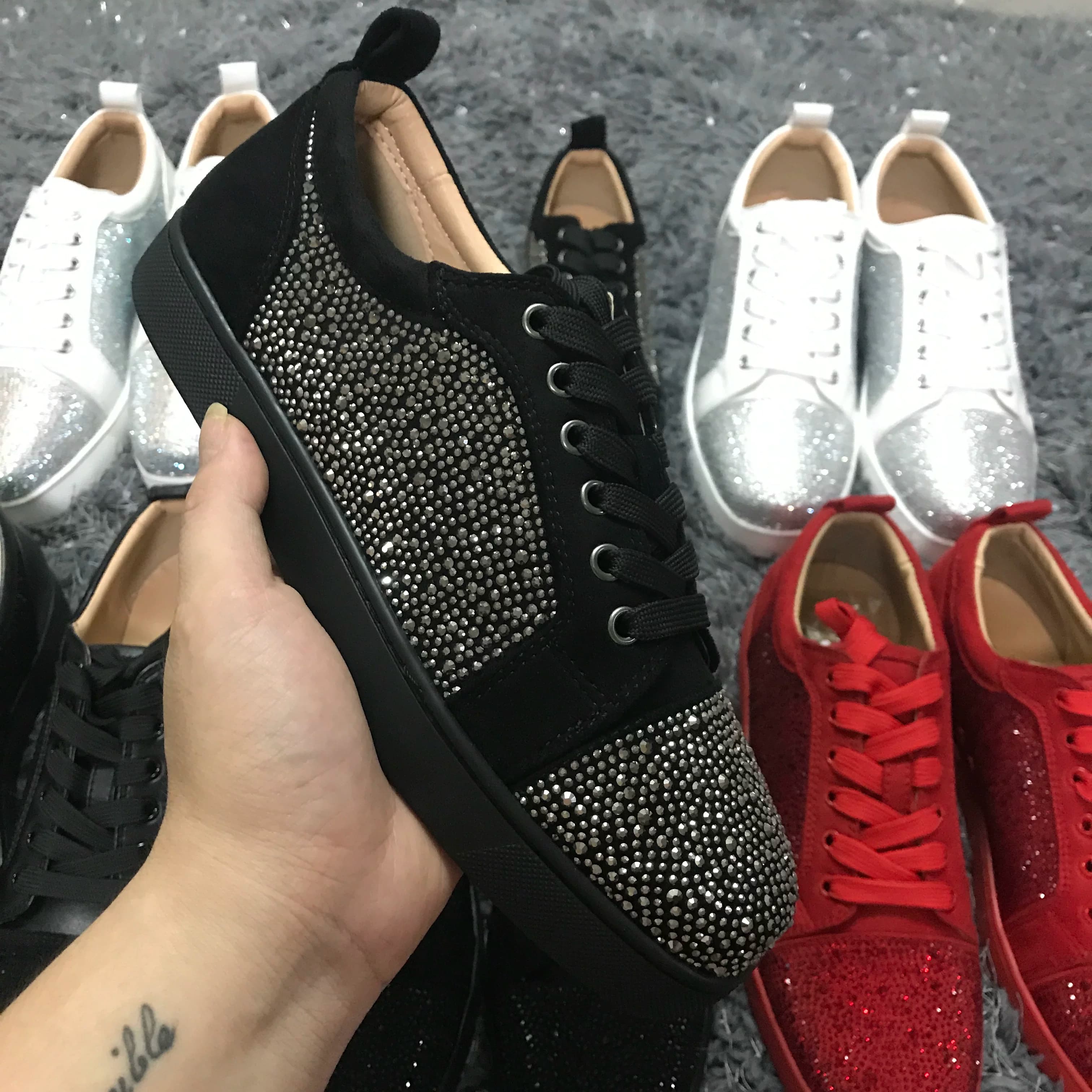 Primavera y otoño CL zapatos de hombre bajos de diamantes de imitación de cuero con cordones par cl de fondo rojo zapatos de skate de mujer - OrientDig Spreadsheet