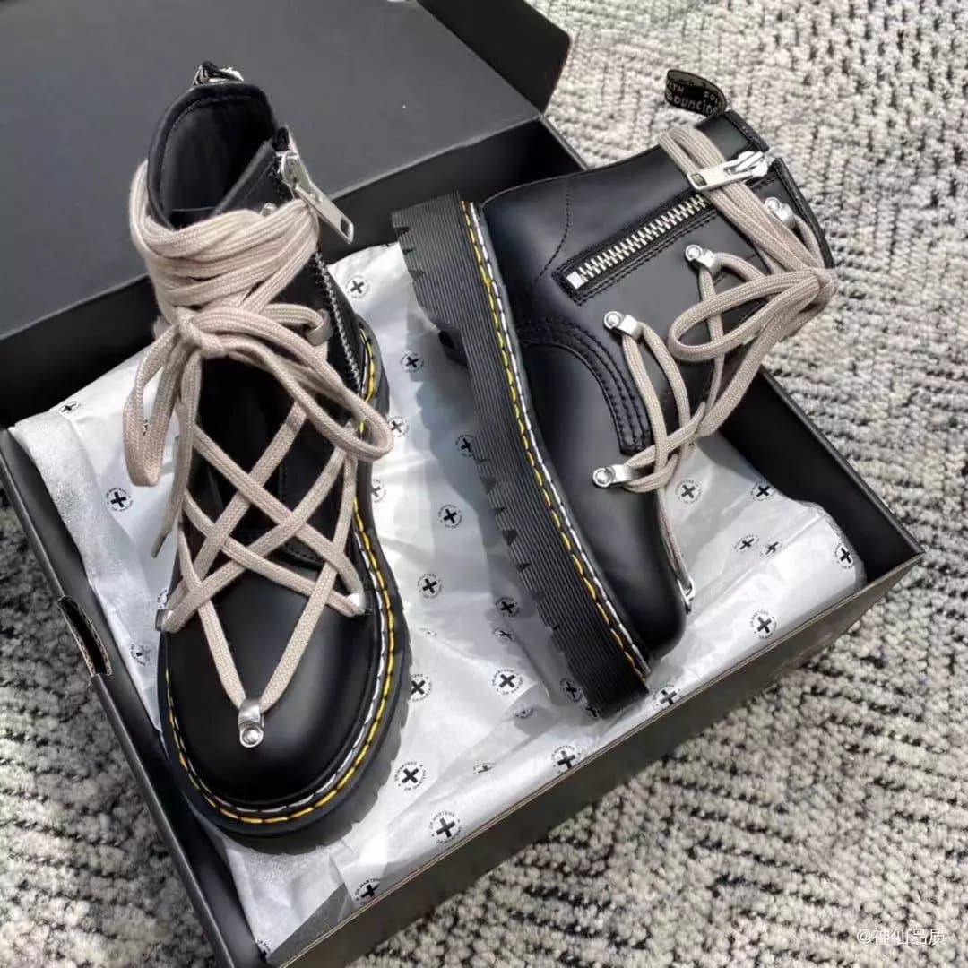 Ouyang Nana Rick Owens co-branded dr martin 1460 platform bottom top layer glossy patent leather 8-hole martin boots - OrientDig Spreadsheet