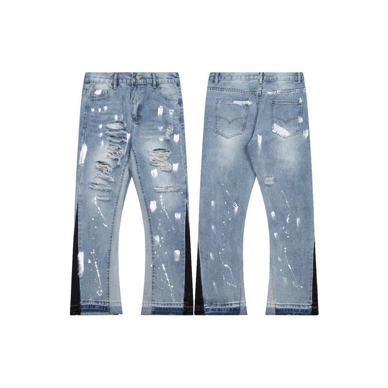 Glery dpt retro distressed ink-splashed high street vibe straight wide-leg jeans - OrientDig Spreadsheet