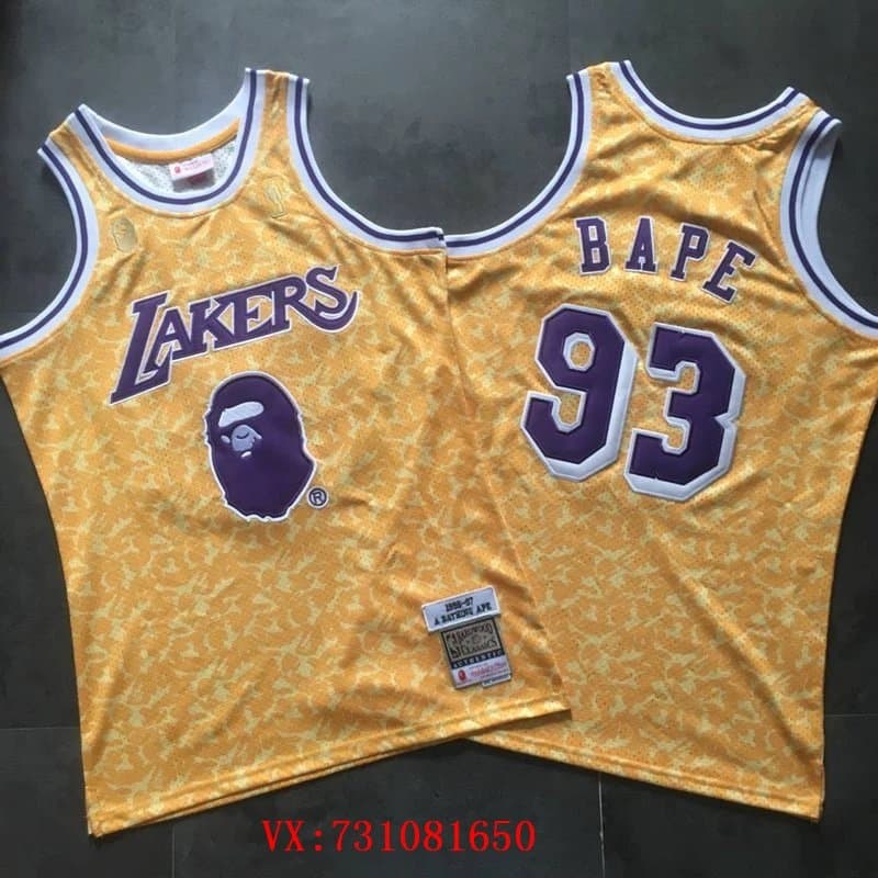 BAPE MITCHELL NESS co-branded NBA Lakers jersey vest T-shirt men's yellow No. 93 - OrientDig Spreadsheet