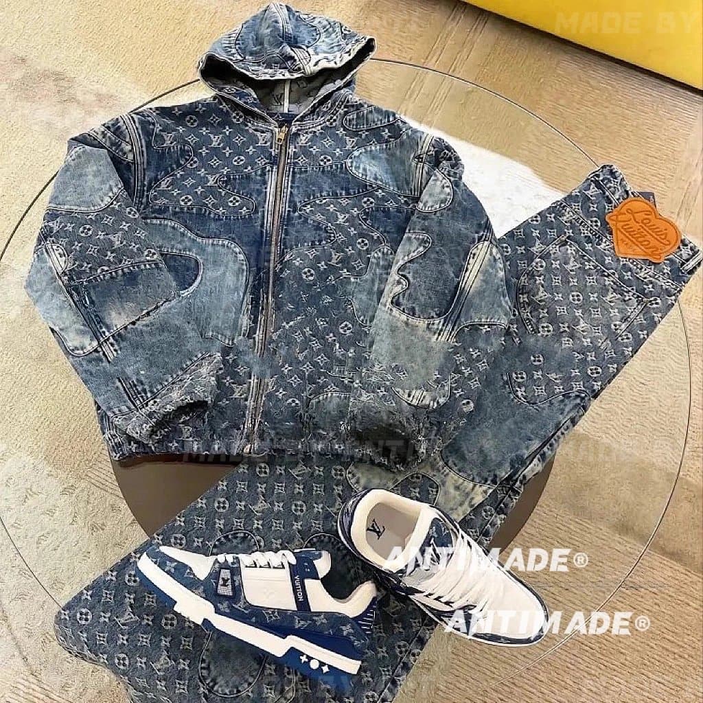 Super Heavy Nigo co branded washed and distressed floral print denim jacket hoodie for men and women couples casual jacket - OrientDig Spreadsheet