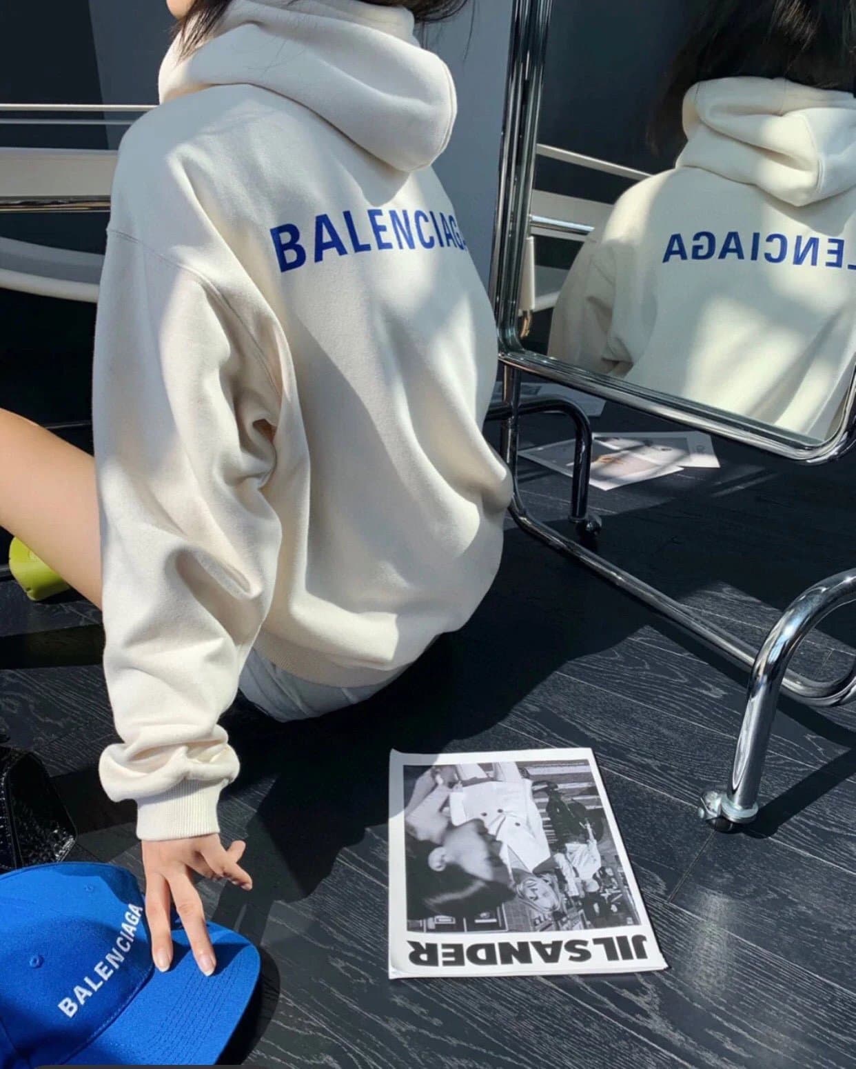 High weight plus velvet optional B al cia ga letter logo printed hooded sweatshirt - OrientDig Spreadsheet