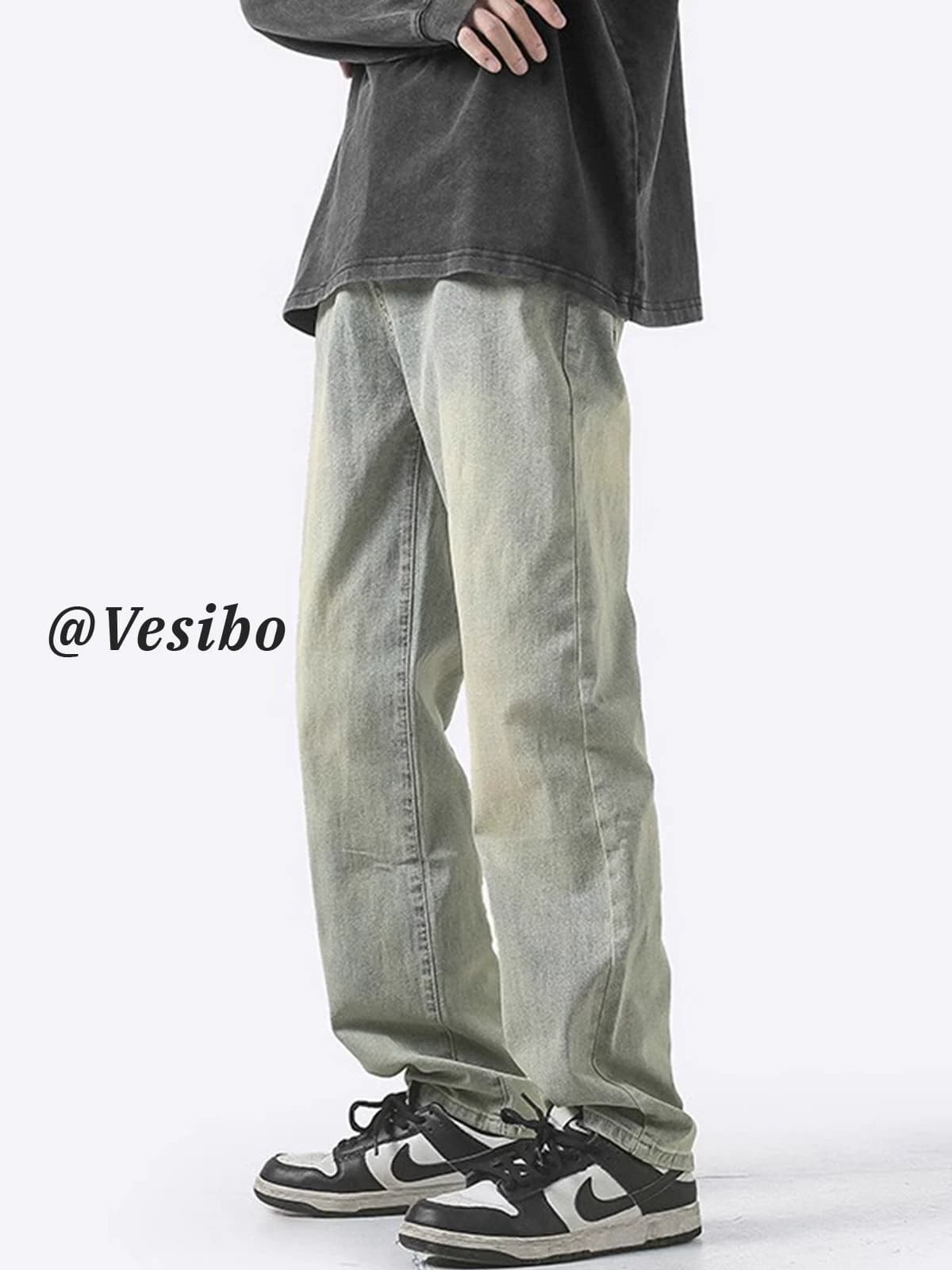 American jeans men's washed distressed retro yellow mud dyed versatile pants summer trendy high street loose straight pants - OrientDig Spreadsheet