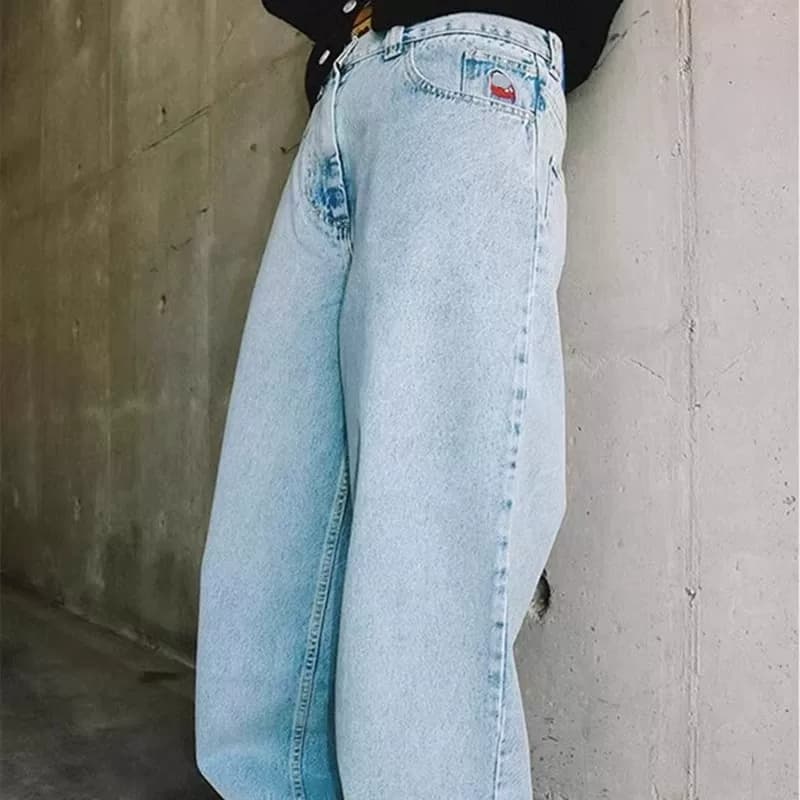 Trendy hip-hop skateboard jeans Wang Yibo same loose daddy pants wide-leg jeans straight mid-waist street - OrientDig Spreadsheet