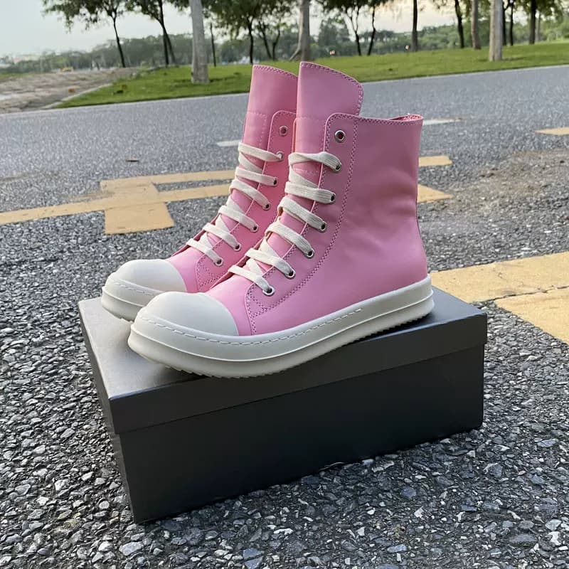 RO FABLED pink high-top shoes genuine leather men's shoes lace-up thick sole side zipper European and American trendy shoes women's short boots - OrientDig Spreadsheet