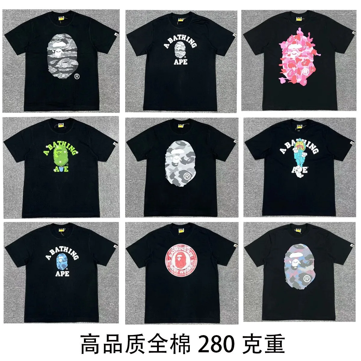 bape High quality summer new Bape E280g heavy European size ape man print cartoon men s and women s 22